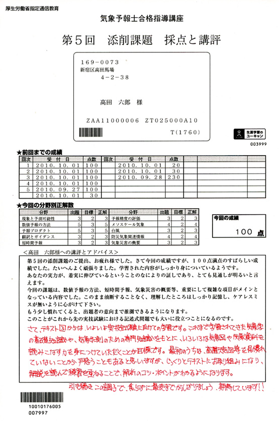 ユーキャンの添削例