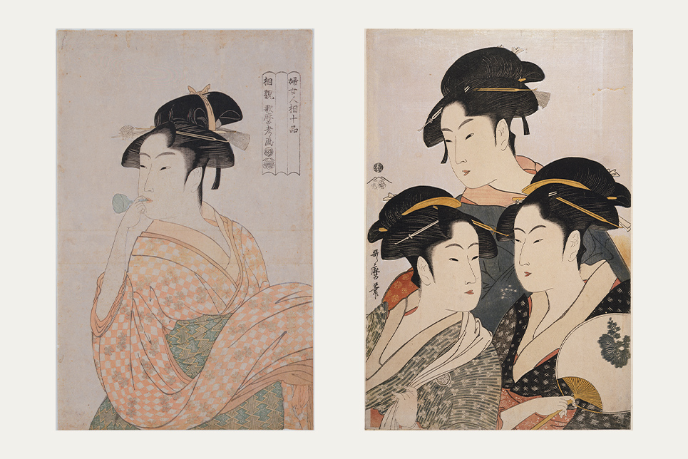 喜多川歌麿　『婦女人相十品　ポッピンを吹く娘』『当時三美人』