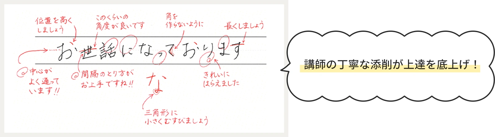 講師の丁寧な添削が上達を底上げ！