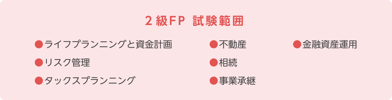2級FP 試験範囲 ライフプランニングと資金計画、リスク管理、タックスプランニング、不動産、相続、事業承継、金融資産運用