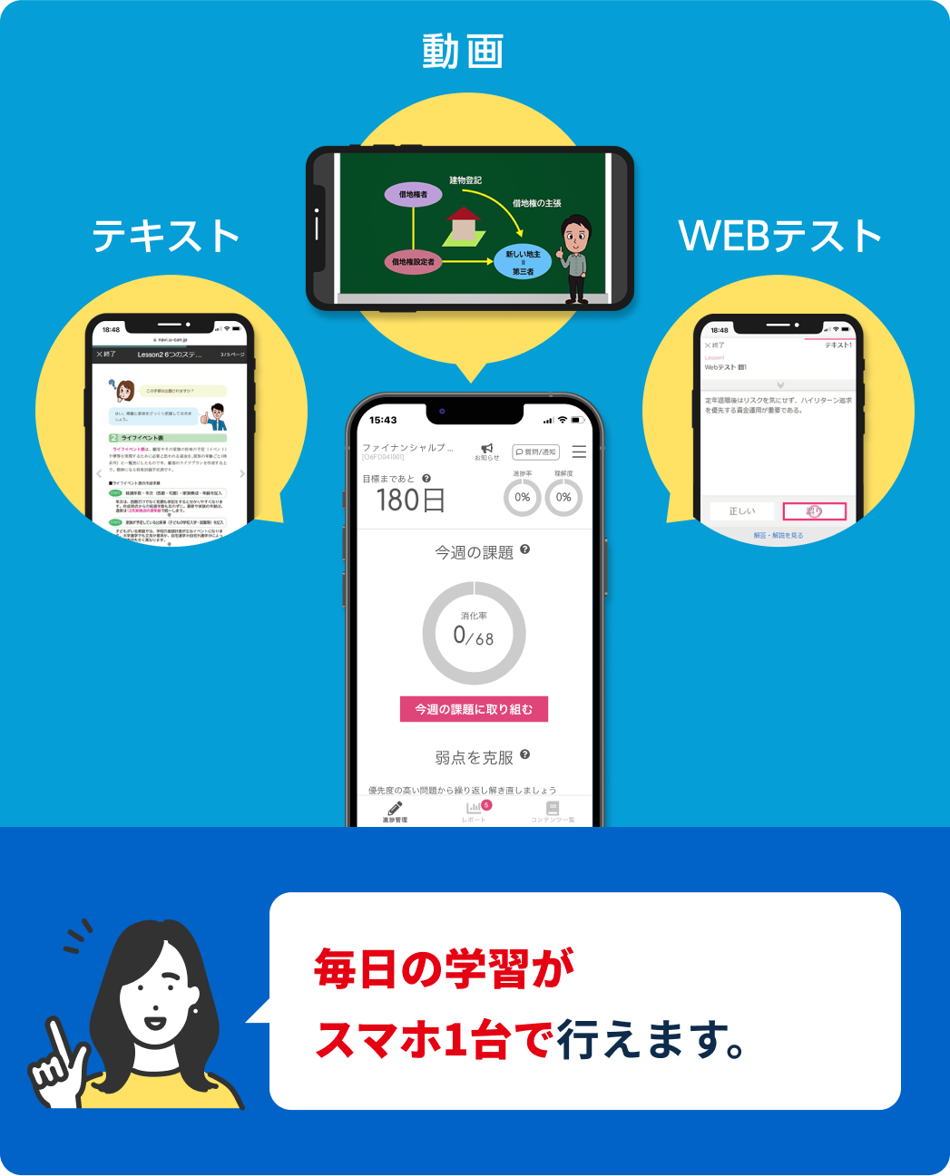毎日の学習がスマホ1台で行えます。