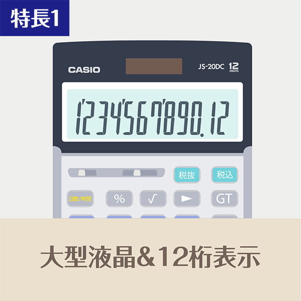 特長1 大型液晶&12桁表示