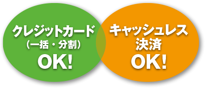 クレジットカード (一括・分割)OK! キャッシュレス決済OK!